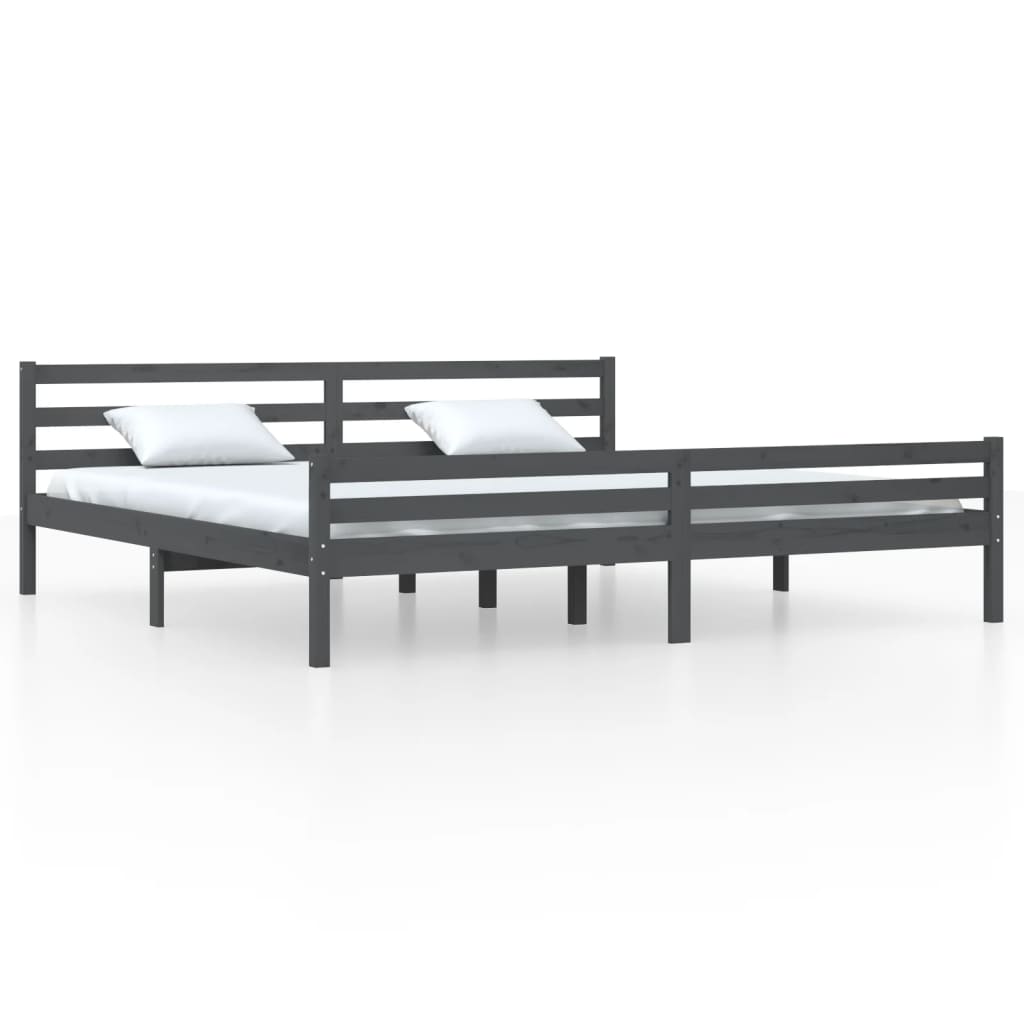 Solid wood bed grey 200x200 cm