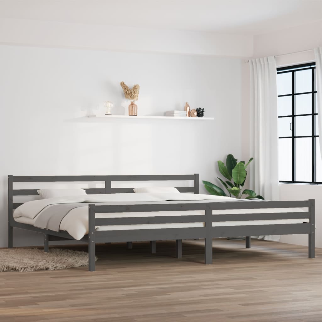 Solid wood bed grey 200x200 cm