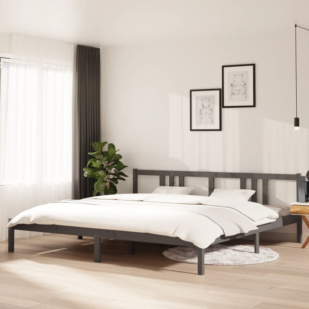 Solid wood bed grey 200x200 cm