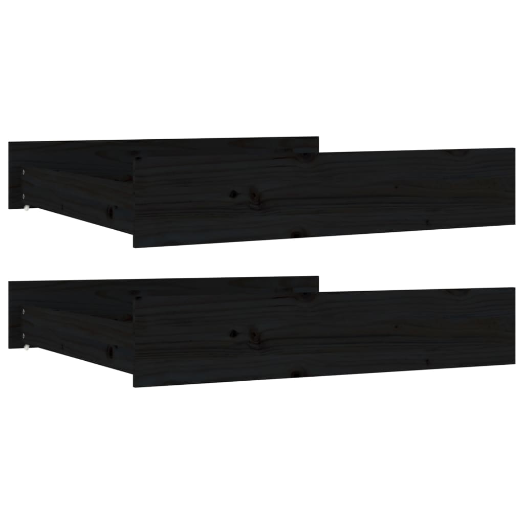 Bed drawers 2 pcs. Black solid pine