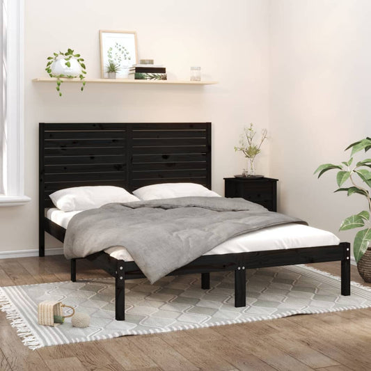 Solid wood bed black 140x200 cm