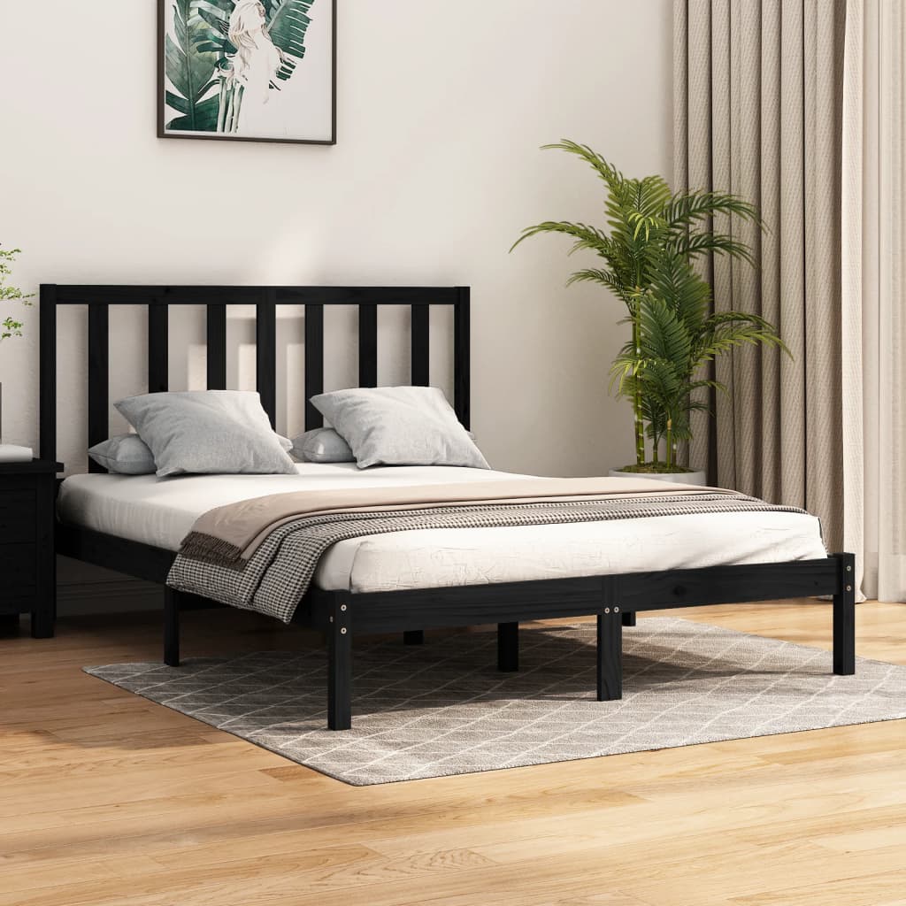 Solid wood bed black pine 140x200 cm