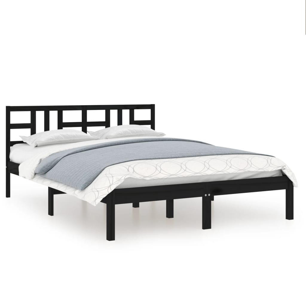 Solid wood bed black 140x200 cm