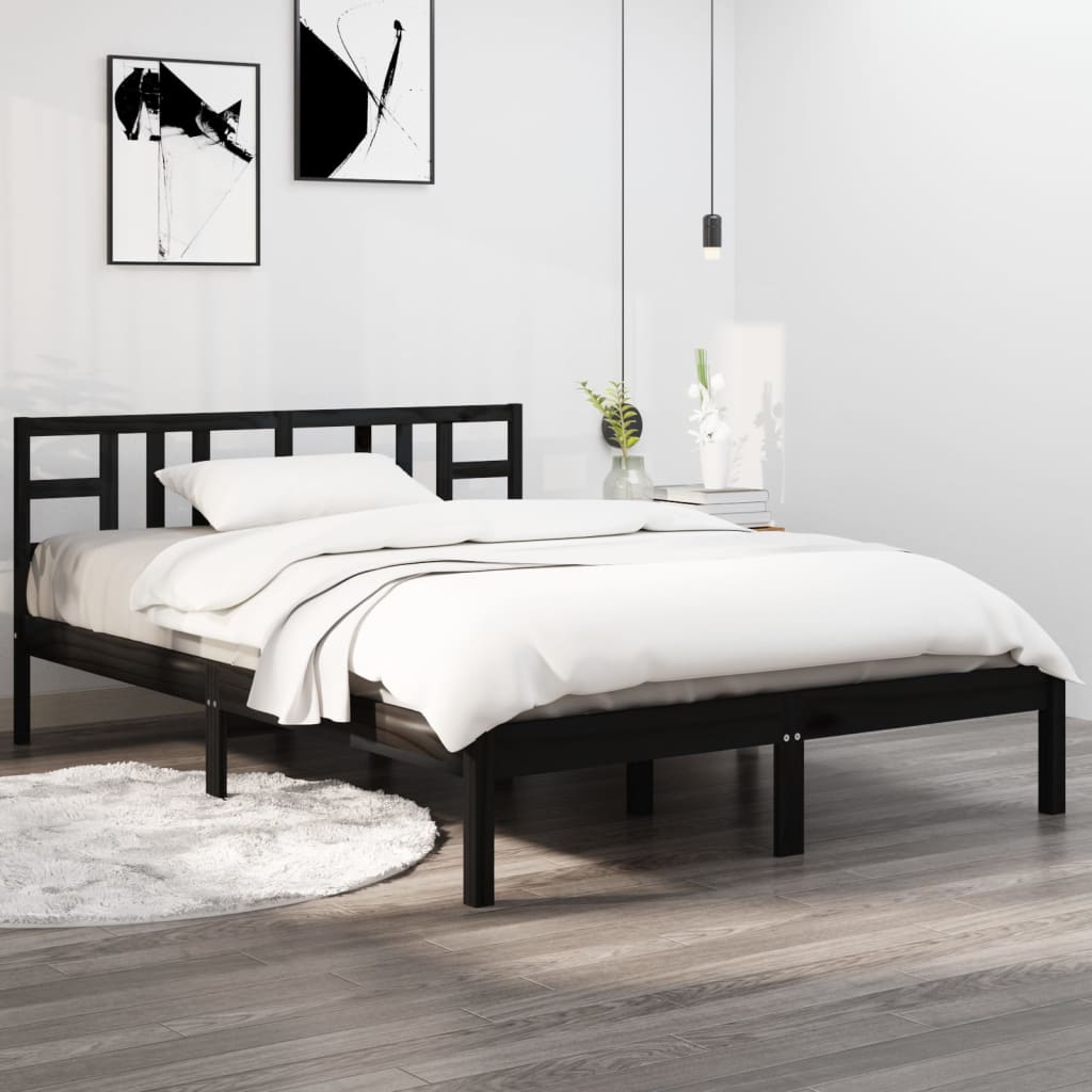 Solid wood bed black 140x200 cm