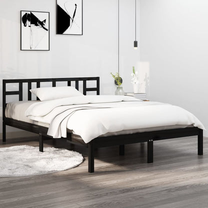Solid wood bed black 140x200 cm