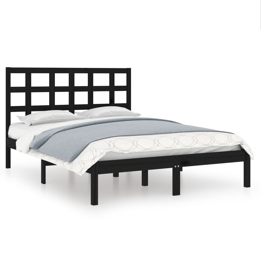 Solid wood bed black 140x200 cm