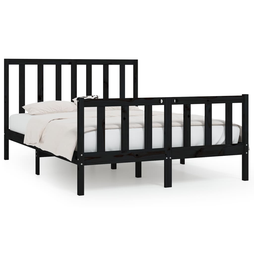 Solid wood bed black 140x200 cm