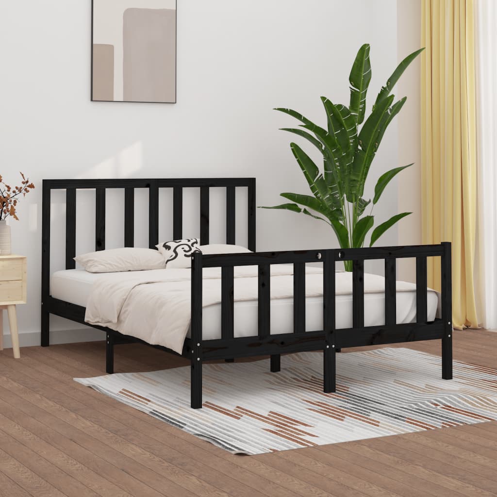 Solid wood bed black 140x200 cm