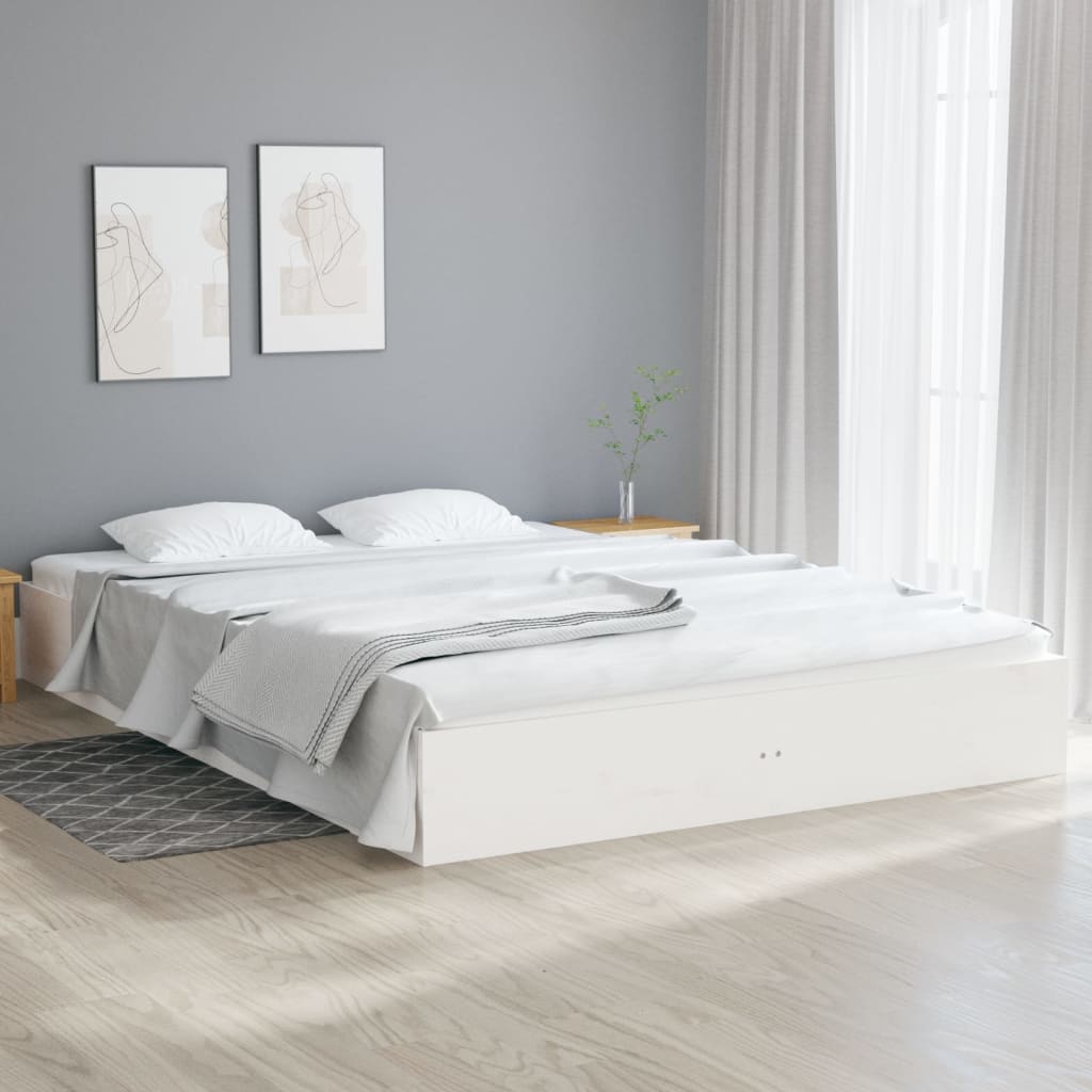 Solid wood bed white 200x200 cm