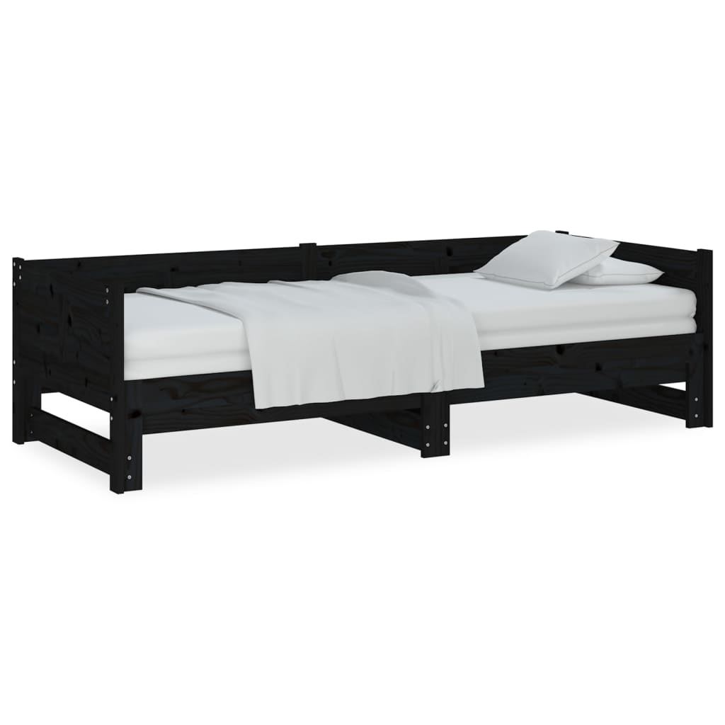 Daybed extendable black solid pine 2x(90x190) cm