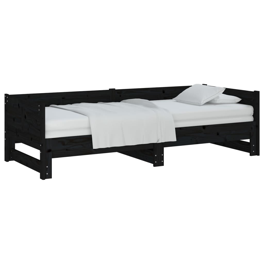 Daybed extendable black solid pine 2x(90x190) cm
