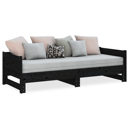 Daybed extendable black solid pine 2x(90x190) cm