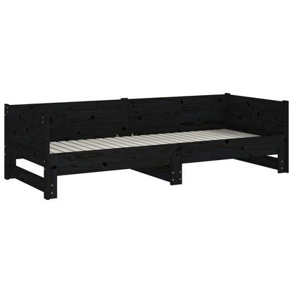 Daybed extendable black solid pine 2x(90x190) cm