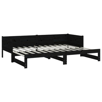 Daybed extendable black solid pine 2x(90x190) cm