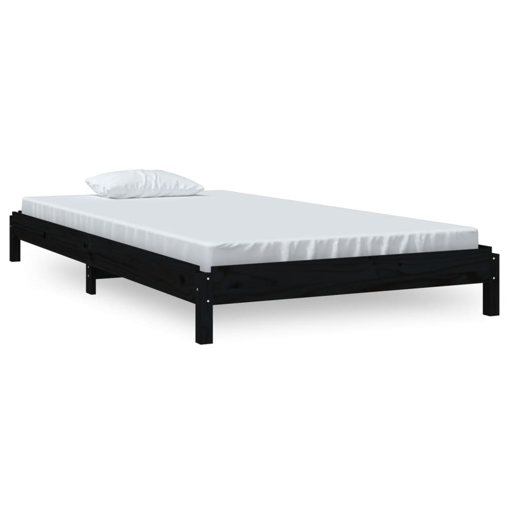 Stacking bed black 90x200 cm solid pine