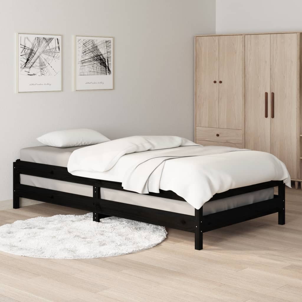 Stacking bed black 90x200 cm solid pine