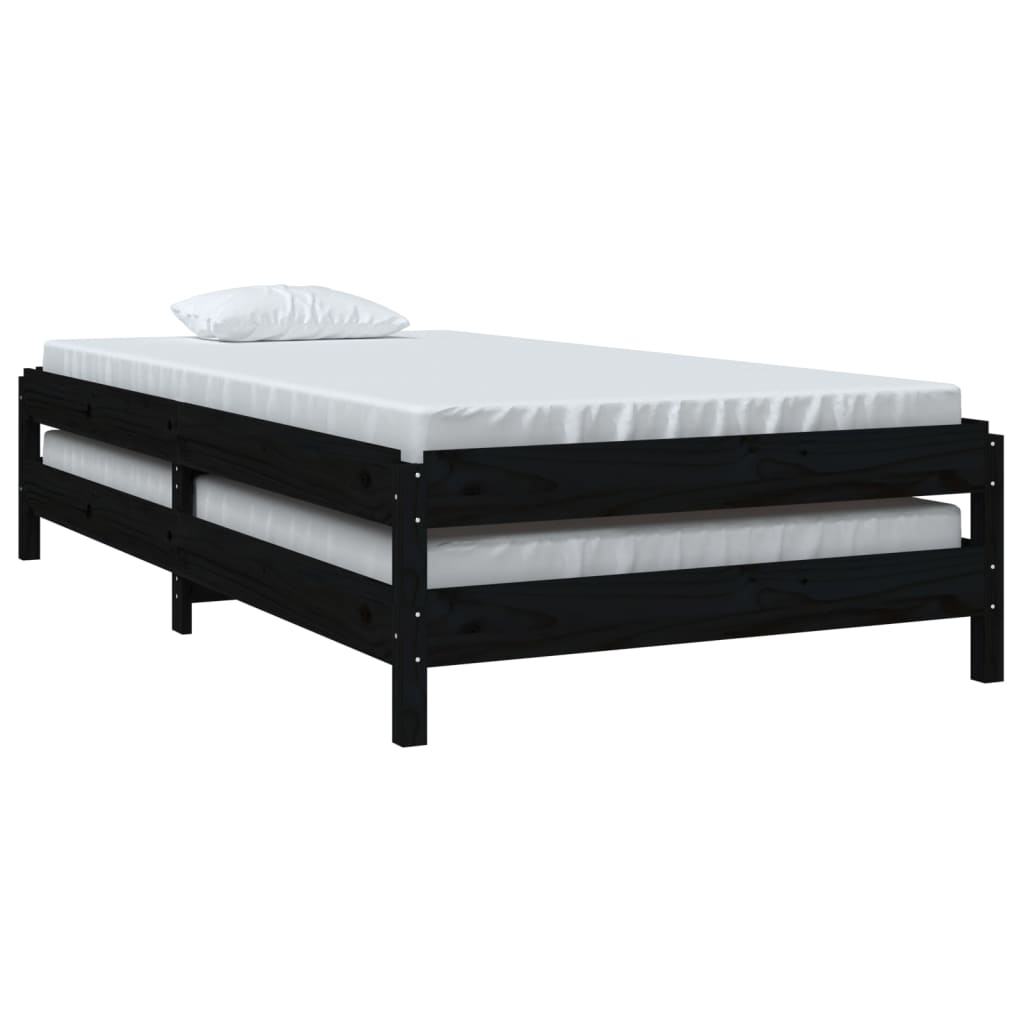 Stacking bed black 90x200 cm solid pine