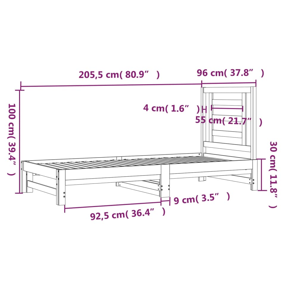 Daybed extendable 2x(90x200) cm solid pine wood
