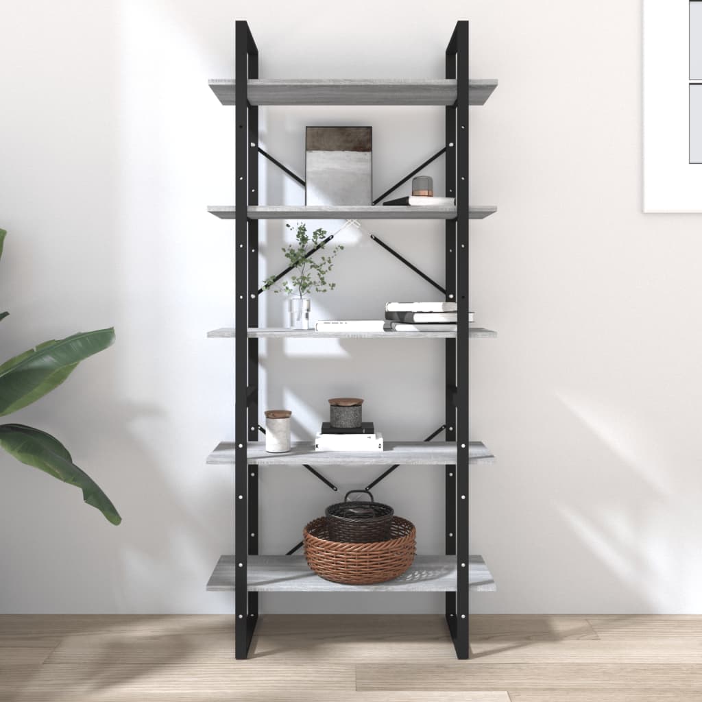 Bookcase 5 compartments grey Sonoma oak 80x30x175 wood material