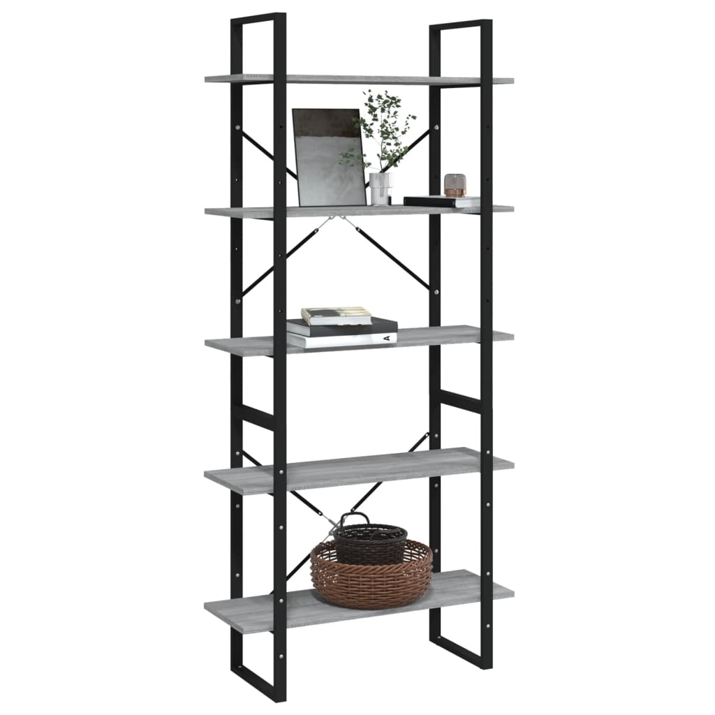 Bookcase 5 compartments grey Sonoma oak 80x30x175 wood material