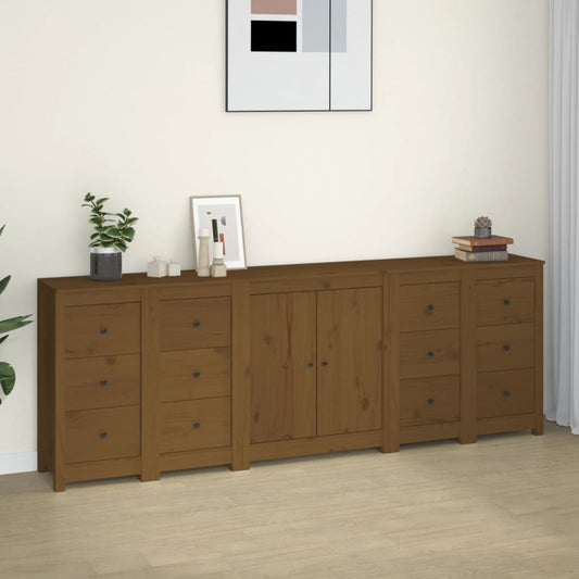 Sideboard honey brown 230x35x80 cm solid pine
