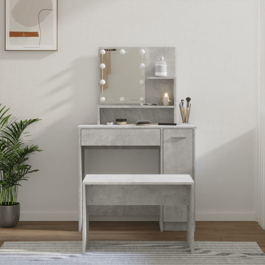 Dressing table set with LED concrete grey wood material