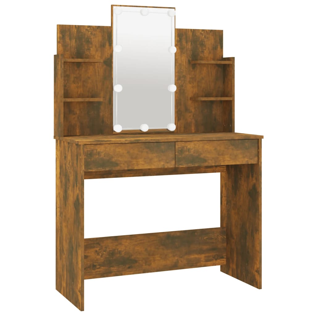 Dressing table set with LED smoked oak wood material
