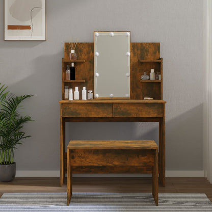 Dressing table set with LED smoked oak wood material
