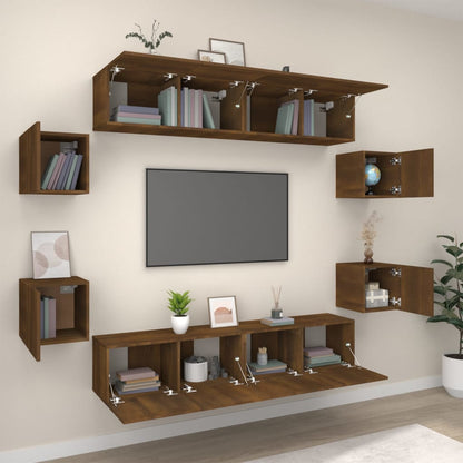 8-piece TV cabinet set brown oak look wood material