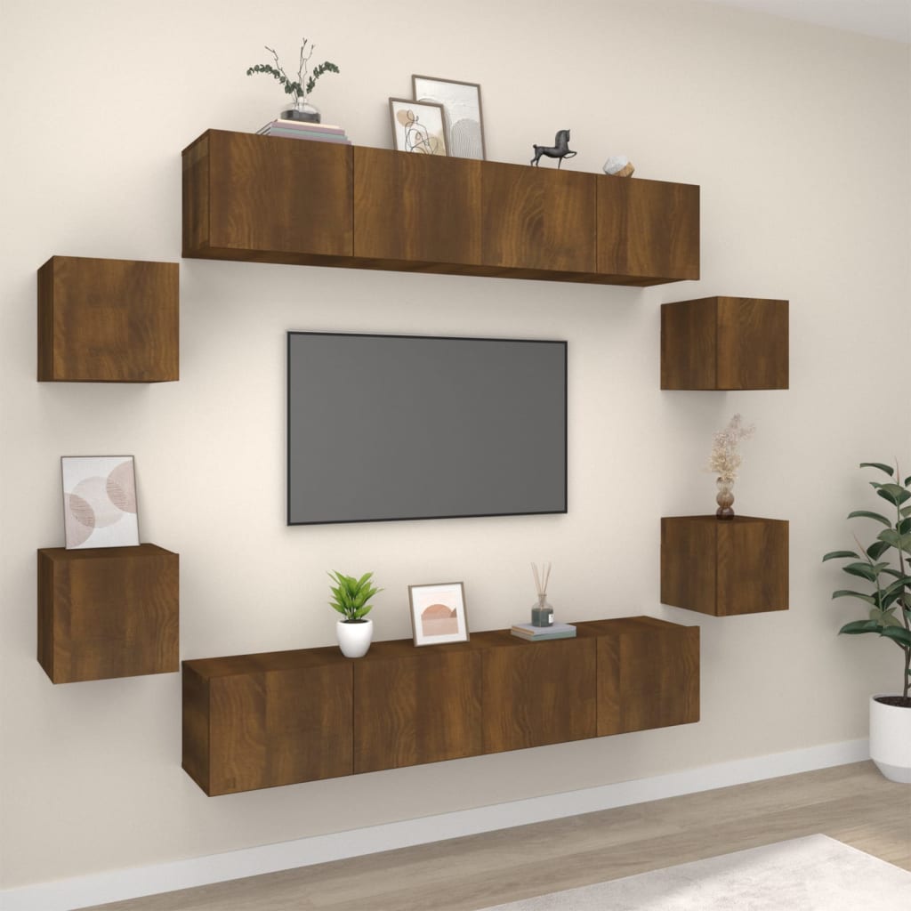 8-piece TV cabinet set brown oak look wood material