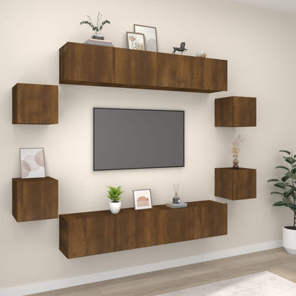 8-piece TV cabinet set brown oak look wood material
