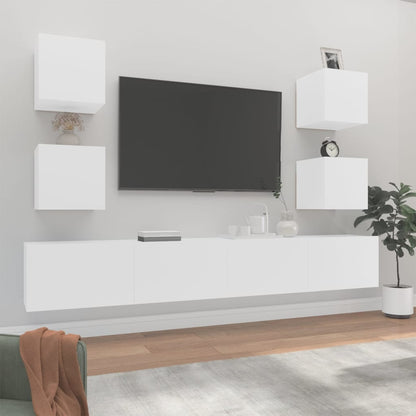 6-piece TV cabinet set white wood material
