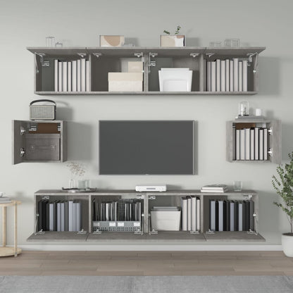 6-piece TV cabinet set concrete grey wood material