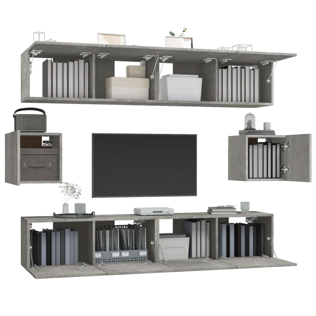 6-piece TV cabinet set concrete grey wood material