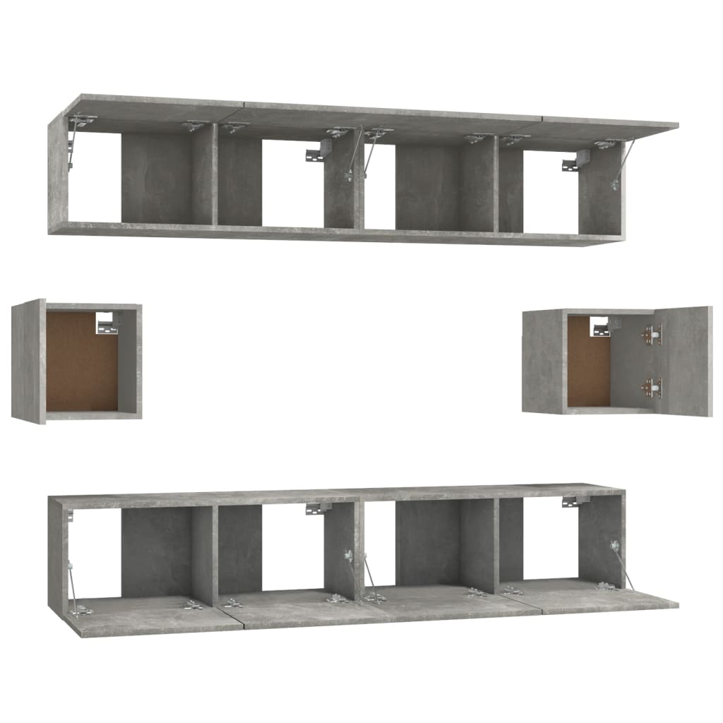 6-piece TV cabinet set concrete grey wood material