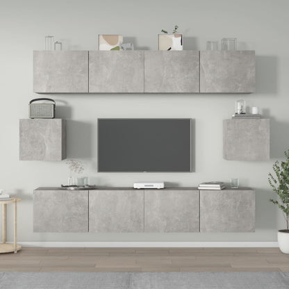 6-piece TV cabinet set concrete grey wood material