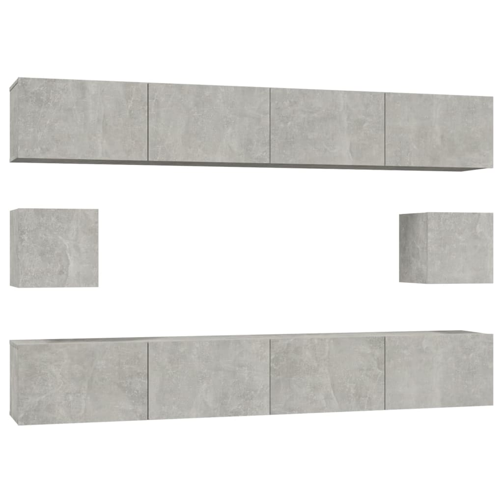 6-piece TV cabinet set concrete grey wood material