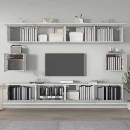 6-piece TV cabinet set concrete grey wood material