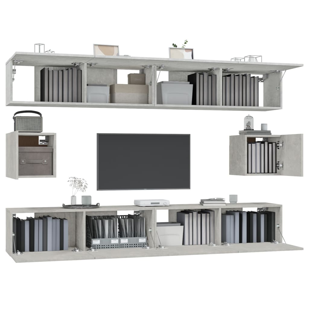 6-piece TV cabinet set concrete grey wood material