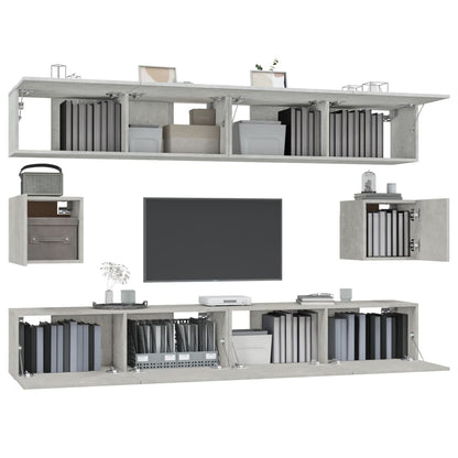6-piece TV cabinet set concrete grey wood material