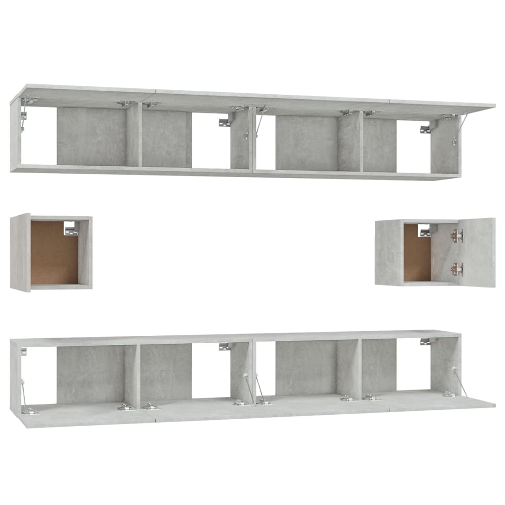 6-piece TV cabinet set concrete grey wood material