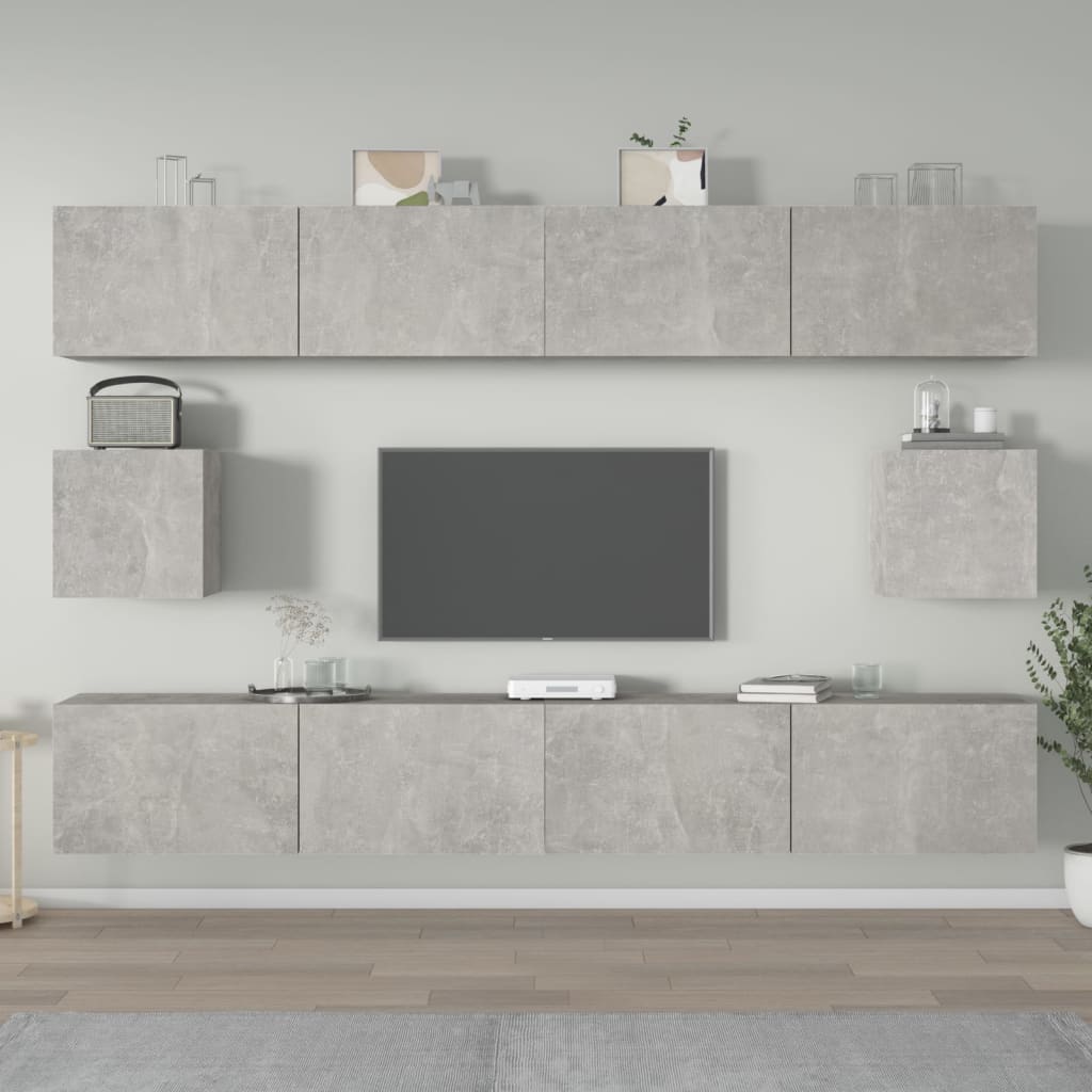 6-piece TV cabinet set concrete grey wood material