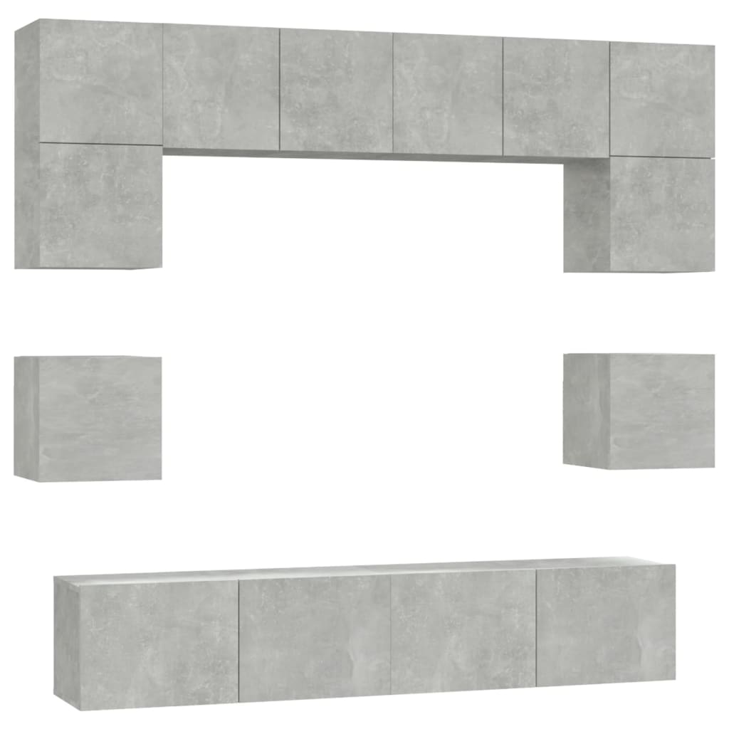 8-piece TV cabinet set concrete grey wood material