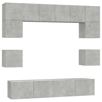 8-piece TV cabinet set concrete grey wood material