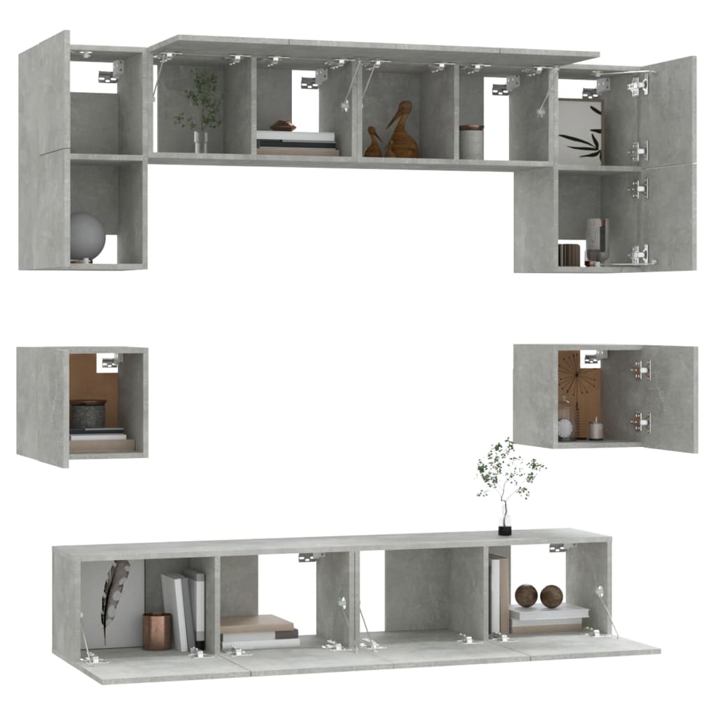 8-piece TV cabinet set concrete grey wood material