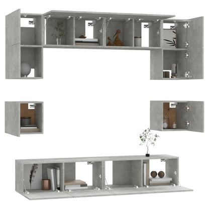 8-piece TV cabinet set concrete grey wood material