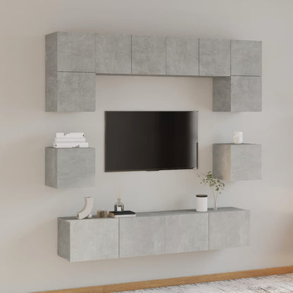 8-piece TV cabinet set concrete grey wood material