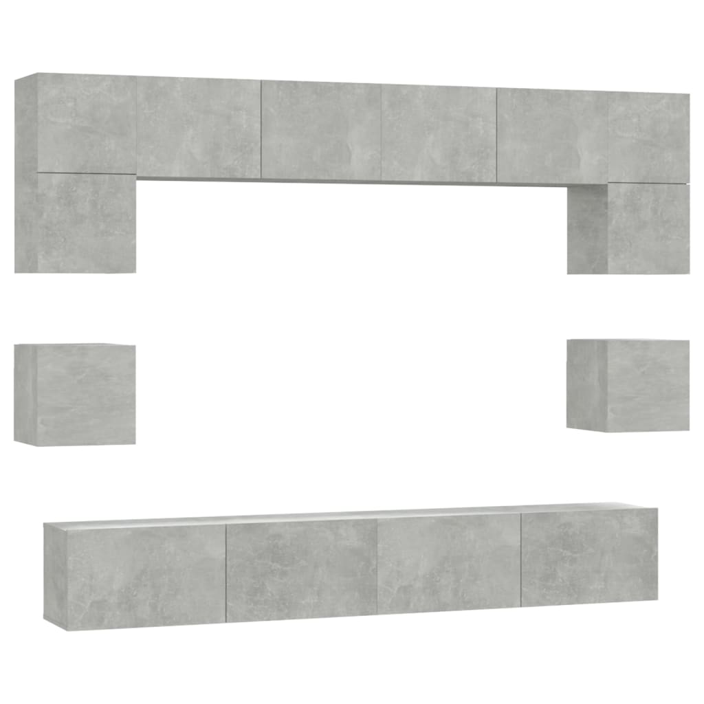 8-piece TV cabinet set concrete grey wood material