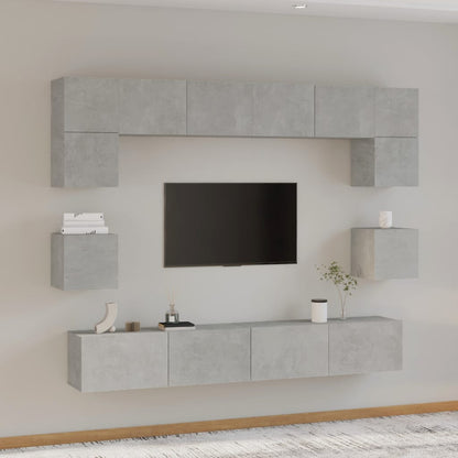8-piece TV cabinet set concrete grey wood material