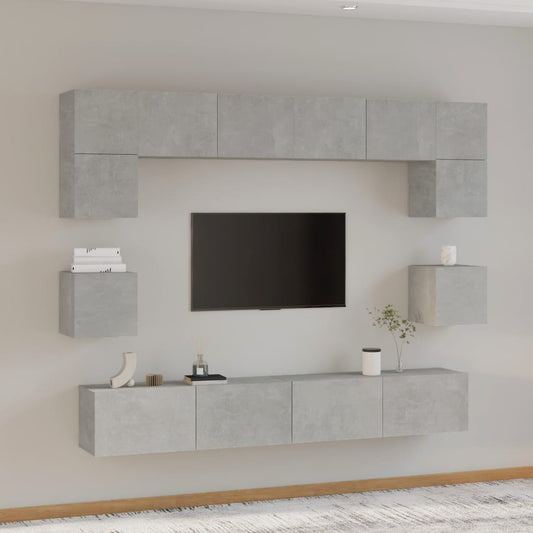8-piece TV cabinet set concrete grey wood material